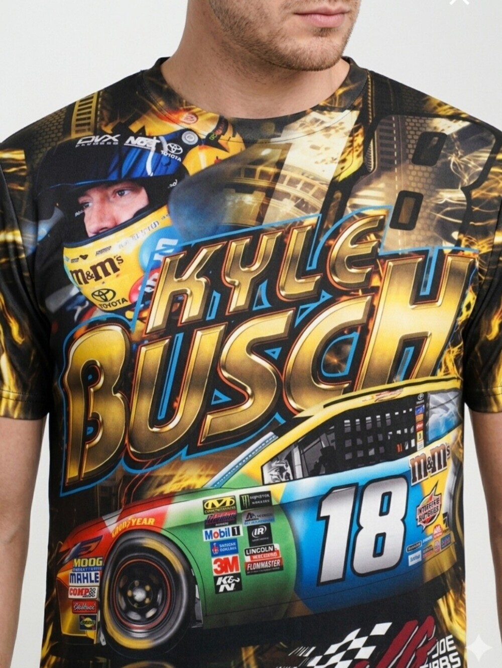Kyle Busch M&M Joe Gibbs NASCAR All Over Print T-Shirt 2017 3XL